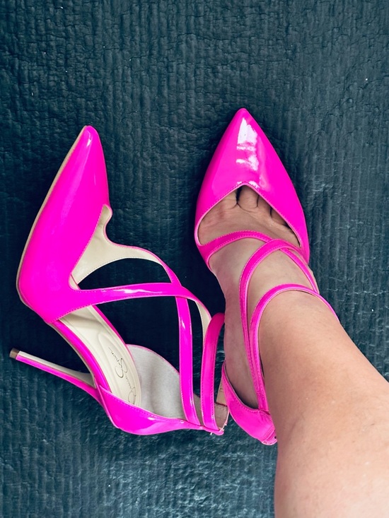 Jessica Simpson Shoes - Jessica Simpson Hot Pink Patent Pointed Toe Strappy Stiletto Heels